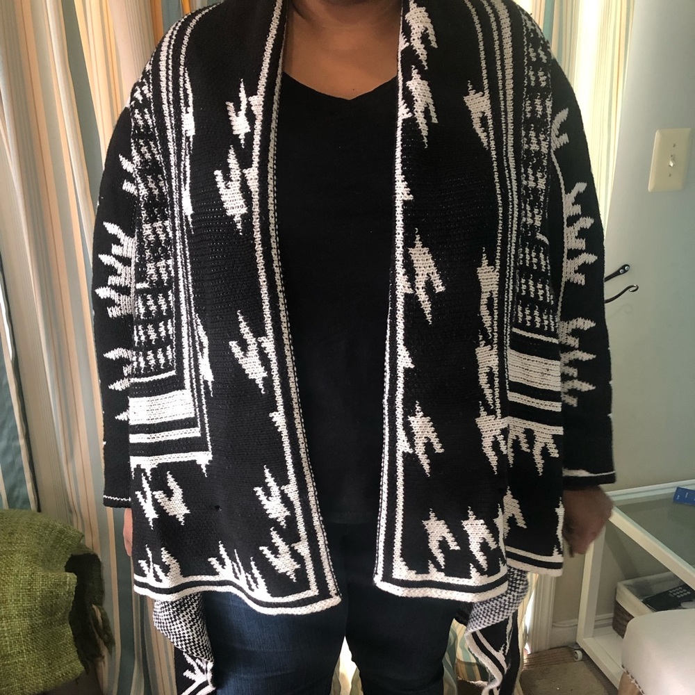 Drape Front Long Tribal Pattern Knit Sweater. - image 2